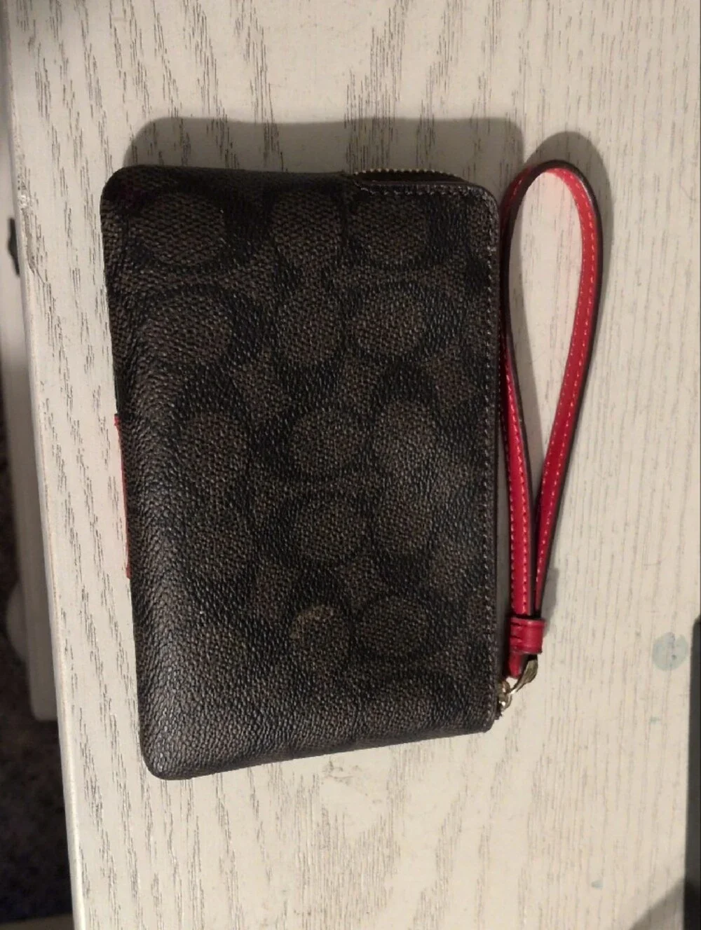 Coach Black Signature Wristlet with Red Band